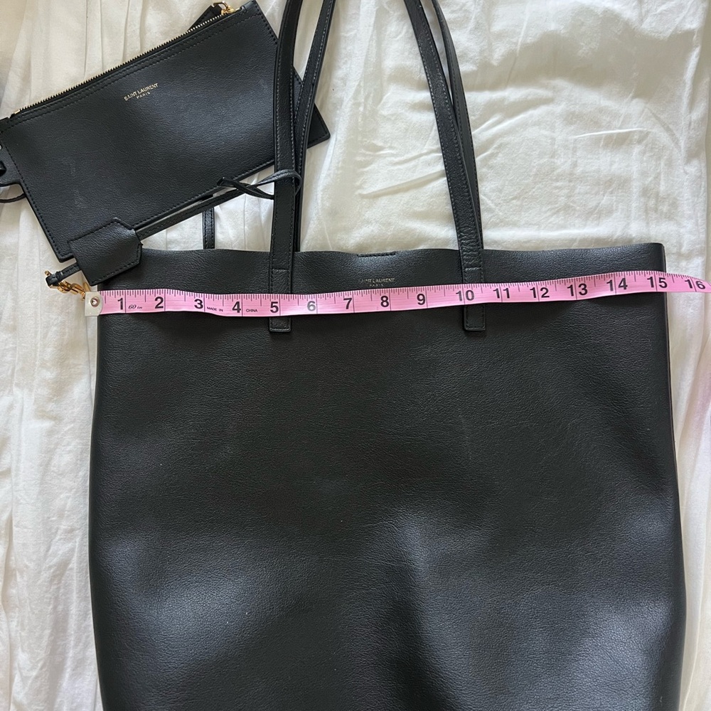 Saint Laurent Black North-South Leather Tote and Pouch Set